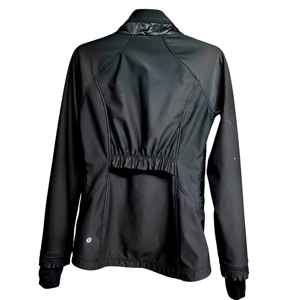 Lululemon Wind Runner Softshell Zip Up Black Athletic Jacket Pockets Sz 6 Logo - Picture 3 of 12